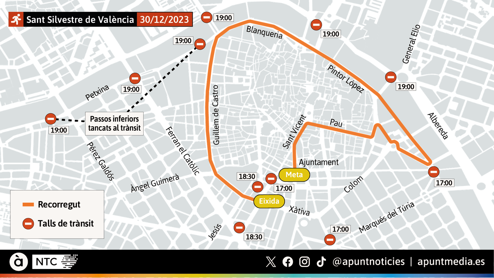 Talls de circulació de la Sant Silvestre de València