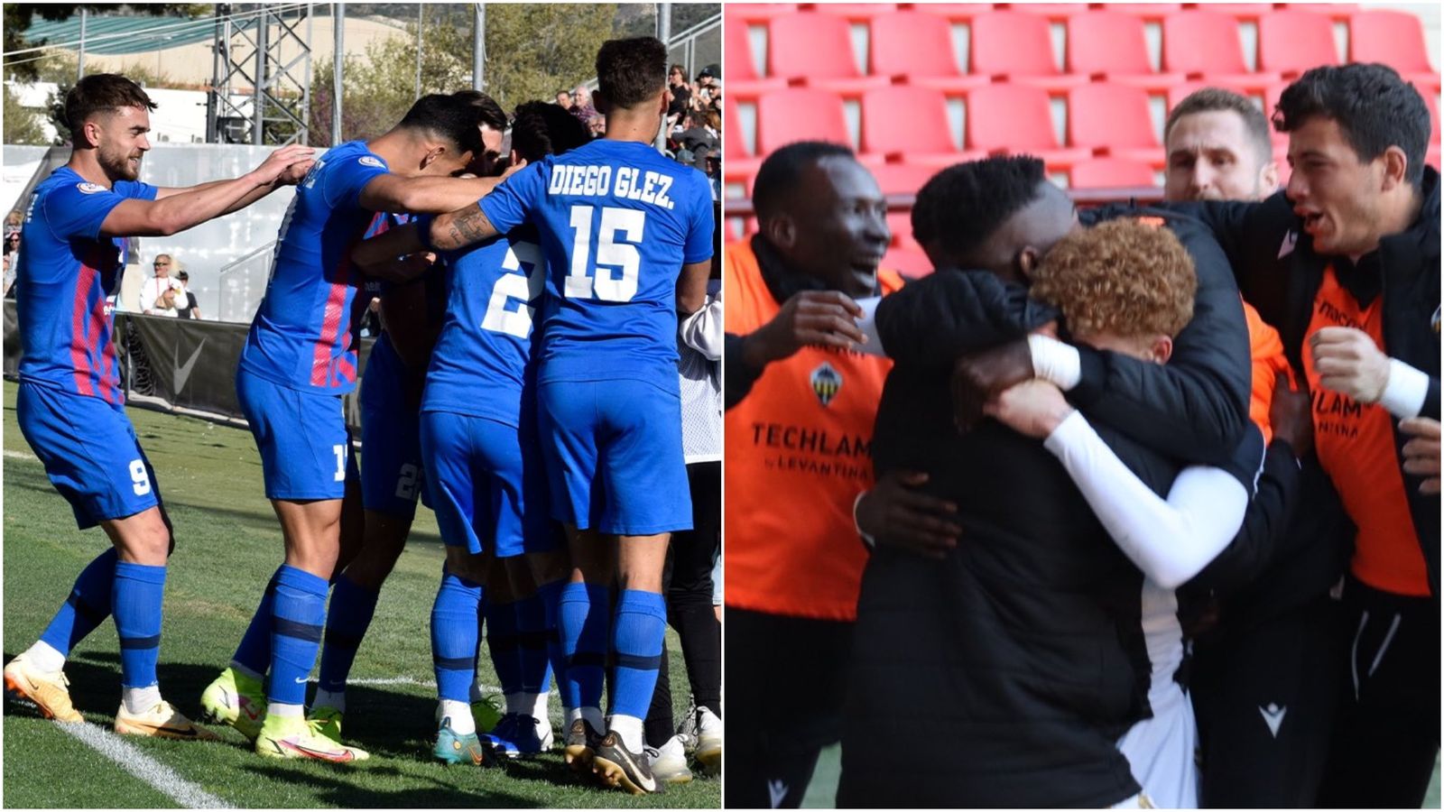 Els jugadors de l'Eldenc i el Castelló celebren un gol