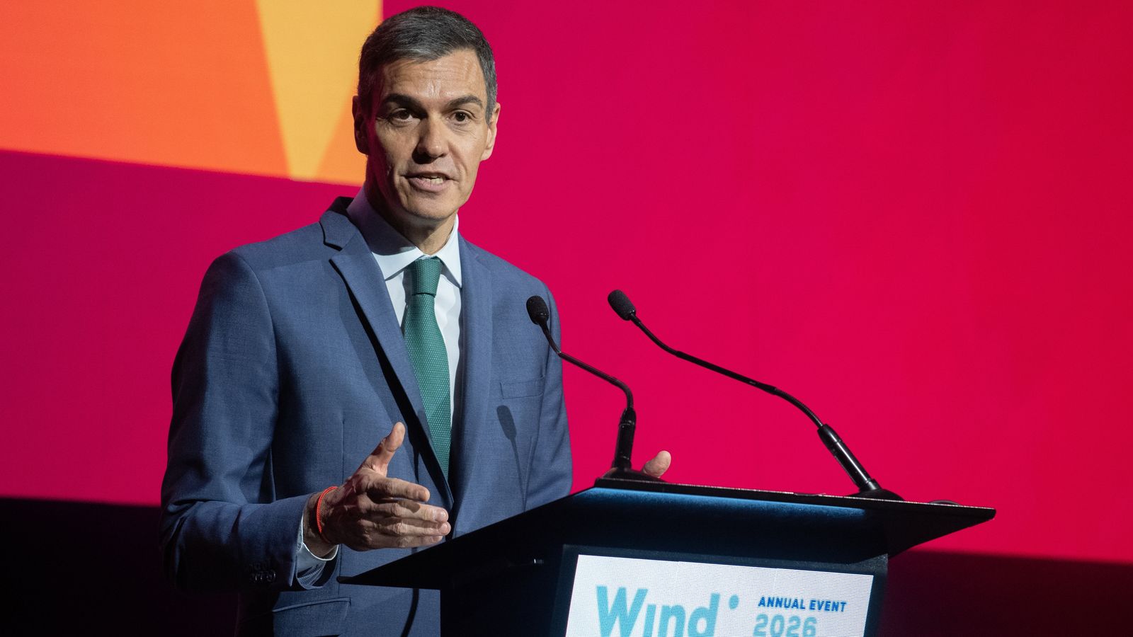 El president del govern, Pedro Sánchez, durant la inauguració de WindEurope 2026, el 21 d’abril de 2026, a Madrid