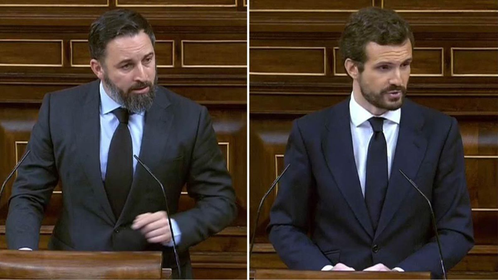Els portaveus de Vox, Santiago Abascal, i del PP, Pablo Casado