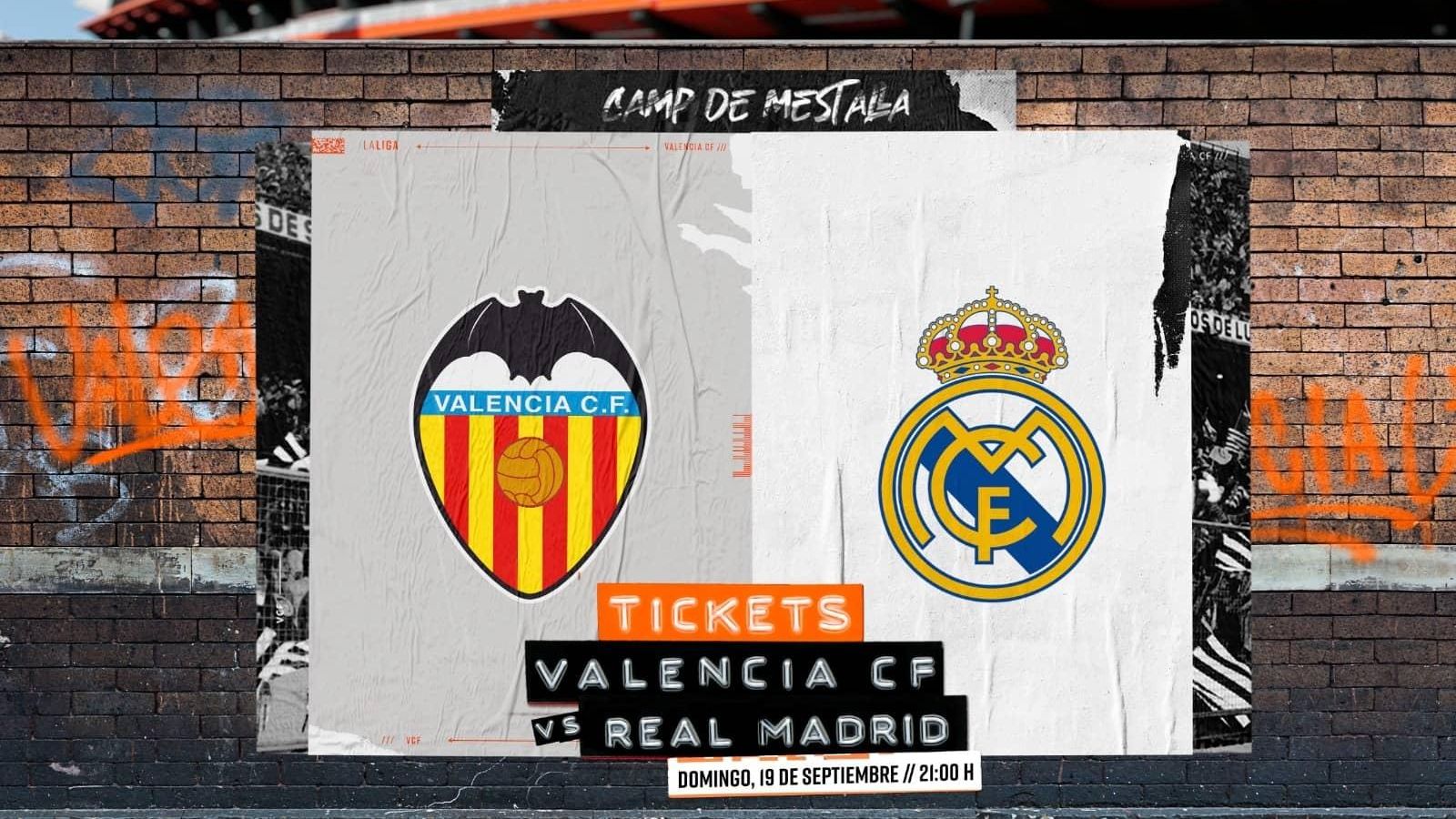 Cartell promocionant la venda d'entrades per al València - Reial Madrid del pròxim diumenge