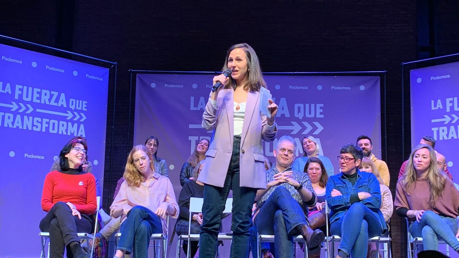 La secretària general de Podem i ministra de Drets Socials i Agenda 2030, Ione Belarra, aquest dissabte, en un acte de partit a València