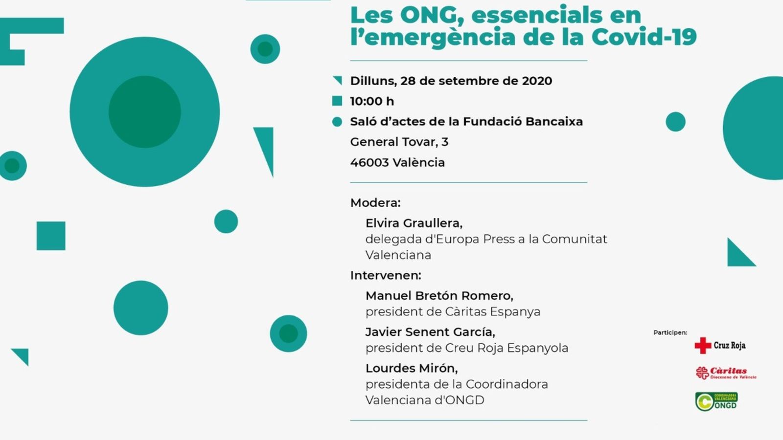 Cartell de promoció de la trobada “Les ONG, essencials en l’emergència de la Covid-19”.
