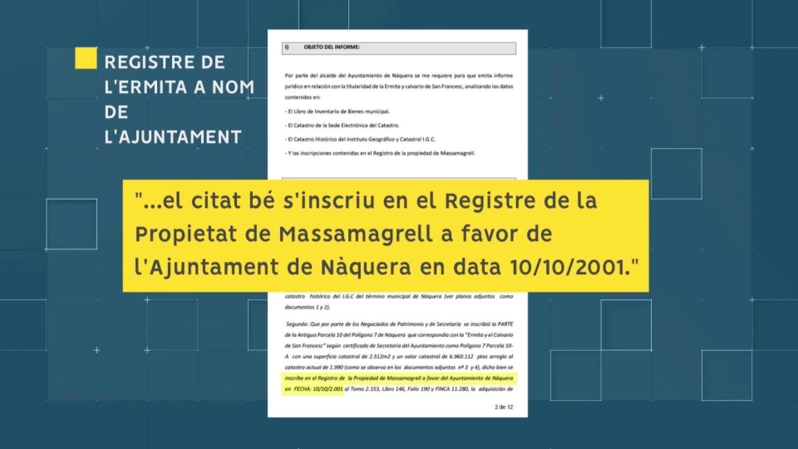 Destacat de l'informe jurídic que evidencia la propietat municipal de l'ermita