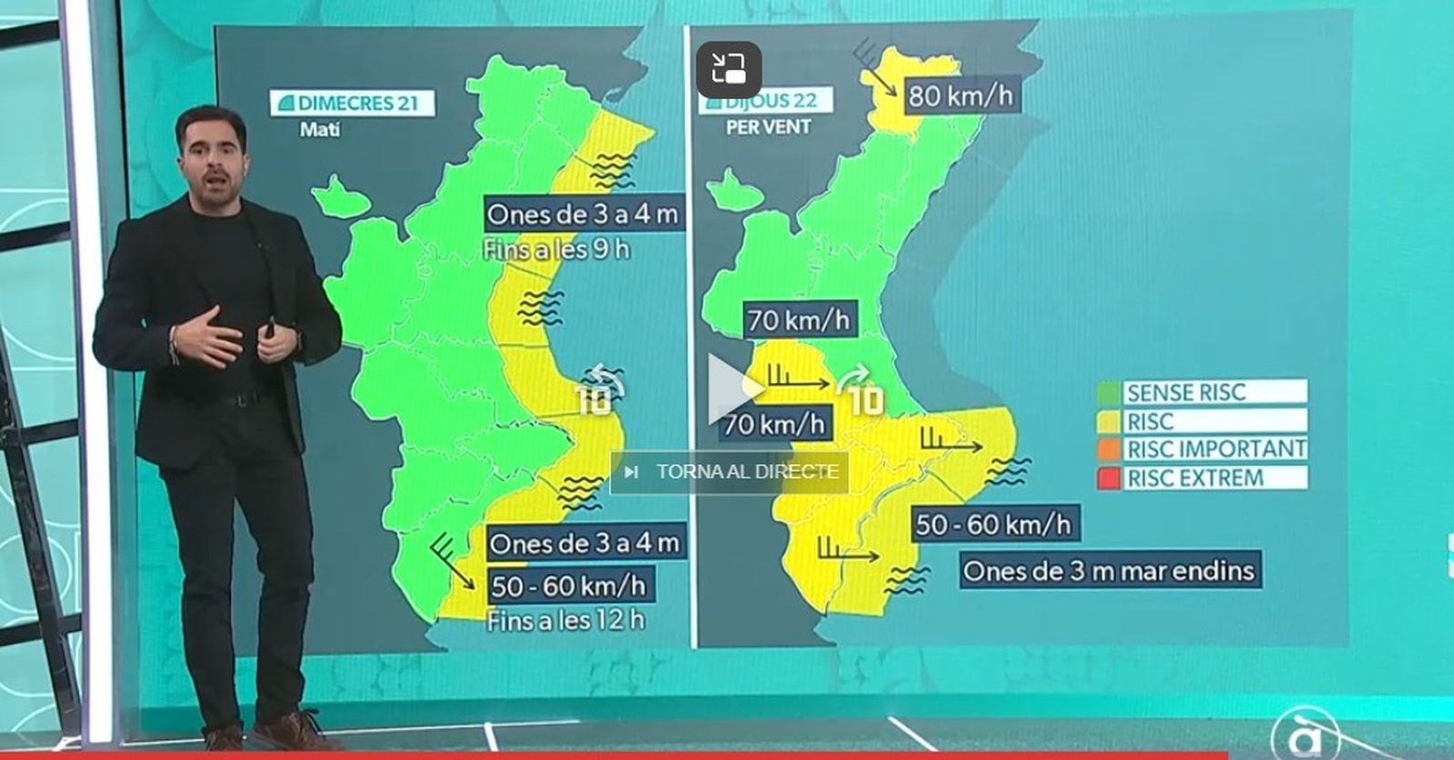 Els avisos actius dimecres 21 de gener i dijous 22