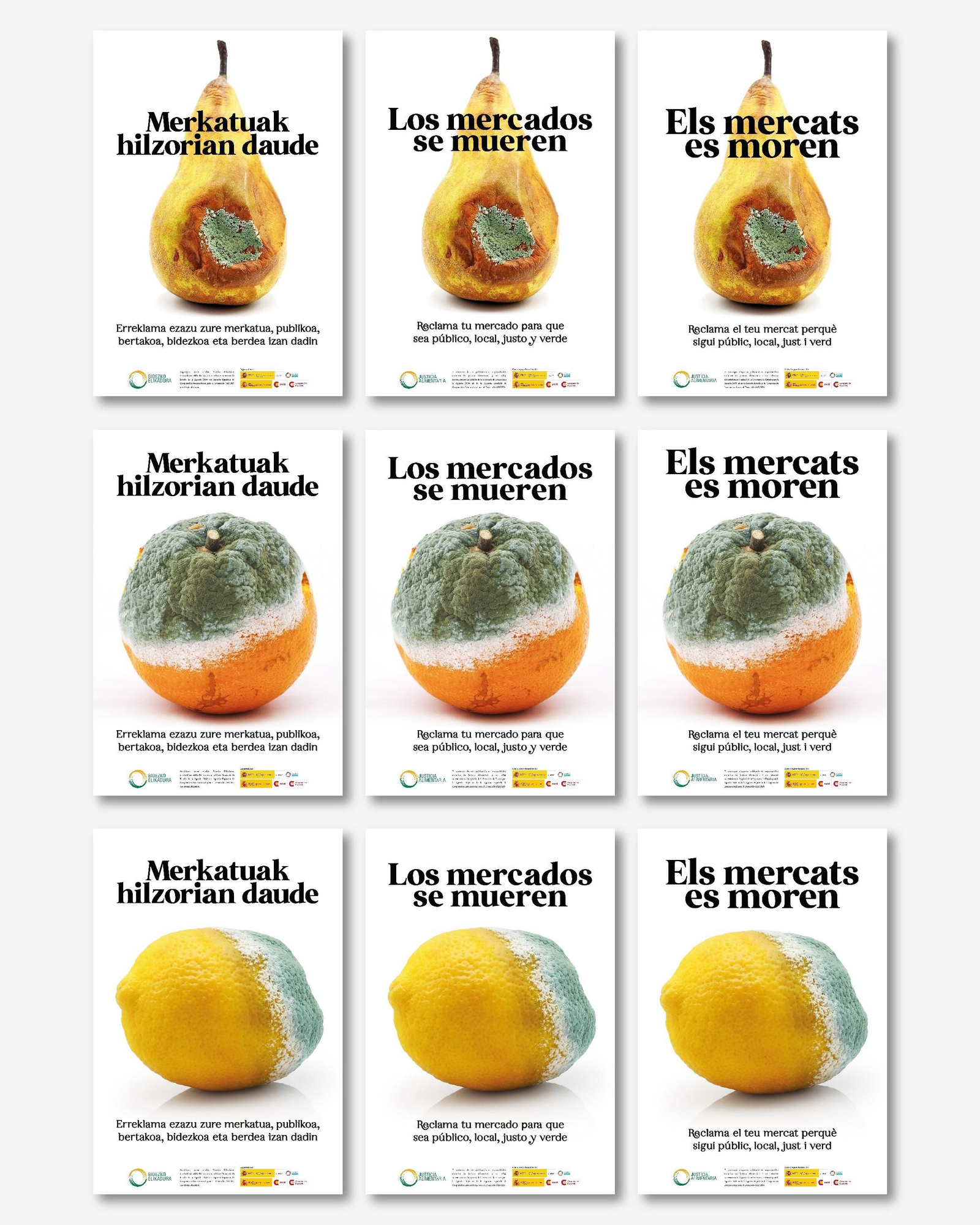 La campanya mostra una pera, una taronja i una llima podrides