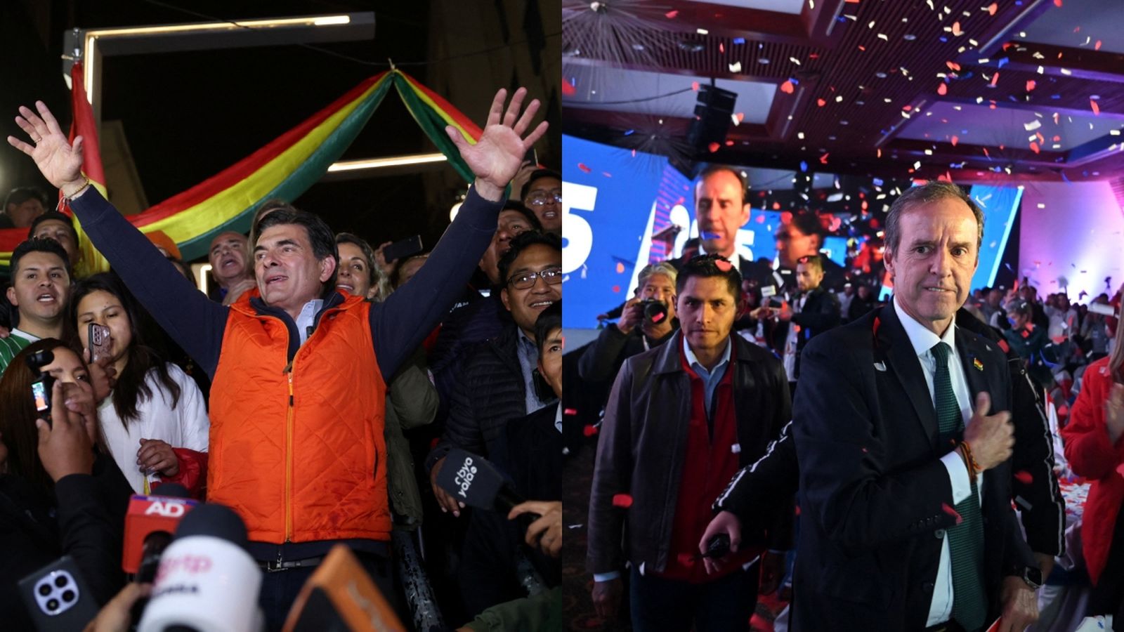 Els conservadors Rodrigo Paz (esquerra) i Tuto Quiroga (dreta), guanyadors de la primera volta de les eleccions a Bolívia