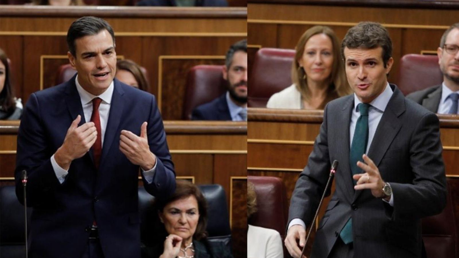 Fotomuntatge "cara a cara" de Pedro Sánchez i Pablo Casado| Europa Pres