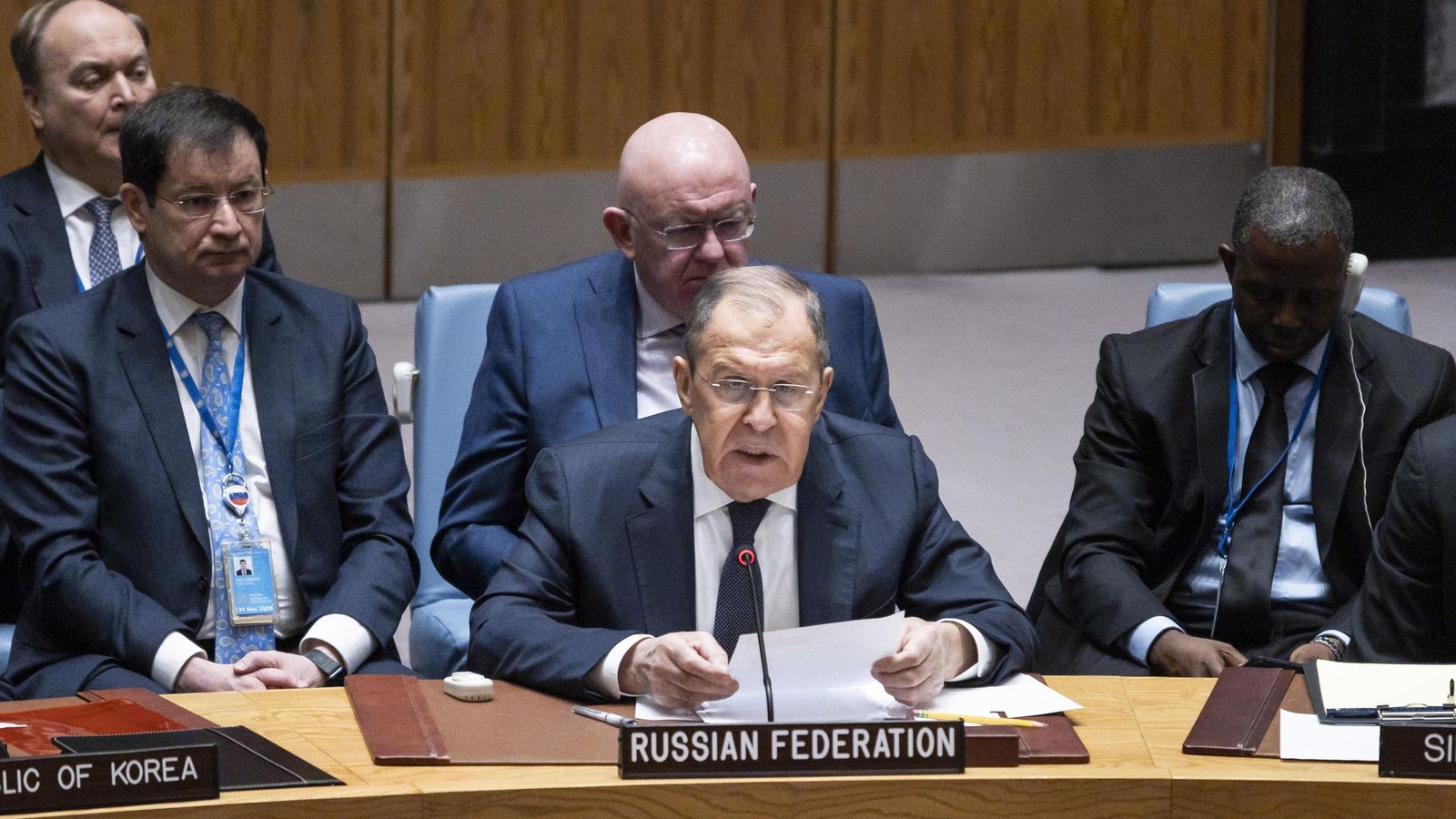 El ministre d'Afers Estrangers de Rússia, Serguei Lavrov, en el Consell de Seguretat de les Nacions Unides, a Nova York, Nova York, els els EUA