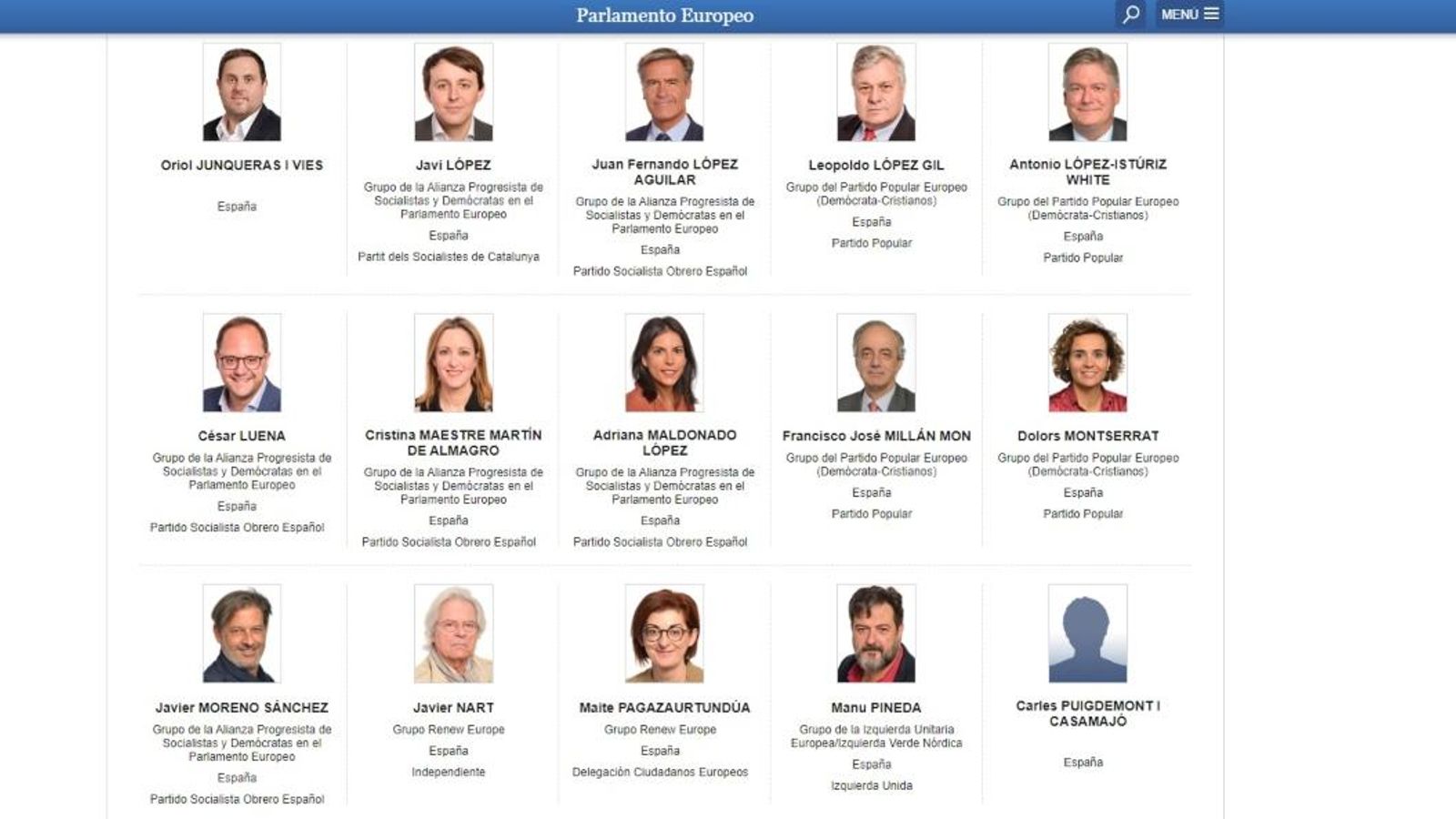 Puigdemont, Junqueras i Comín ja apareixen en el web del Parlament Europeu
