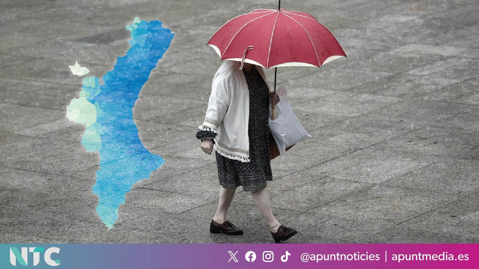 Una dona camina pel carrer cobrint-se amb un paraigua