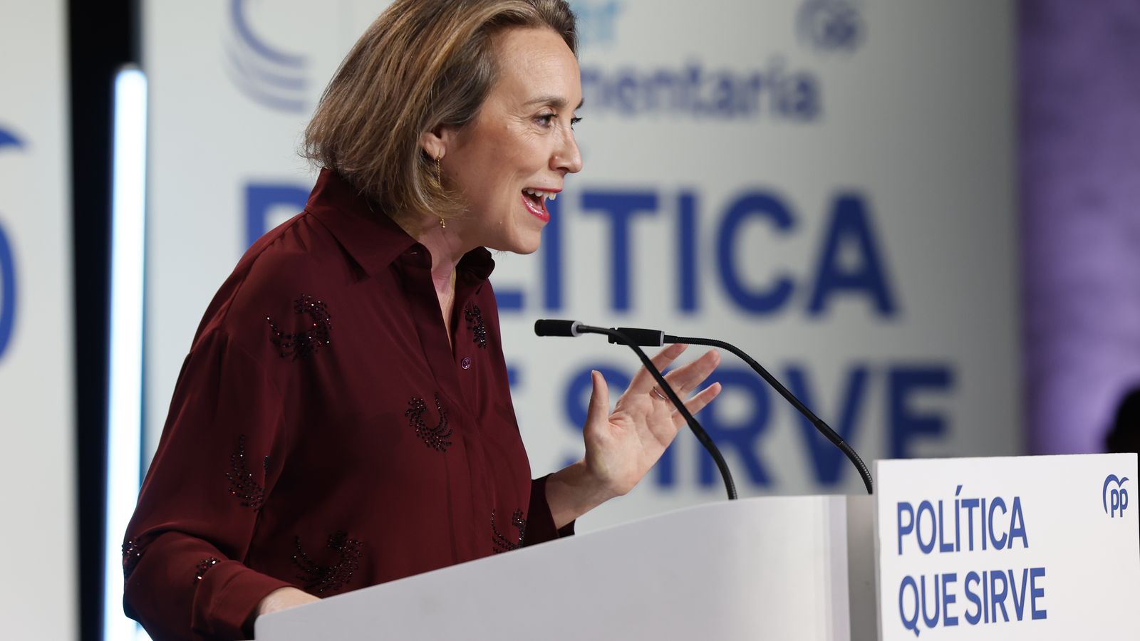 La secretària general del PP, Cuca Gamarra, durant la interparlamentària del partit