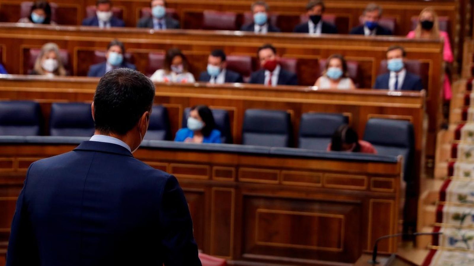 El president del govern espanyol, Pedro Sánchez, contesta al líder del PP, Pablo Casado, durant la sessió del Congrés