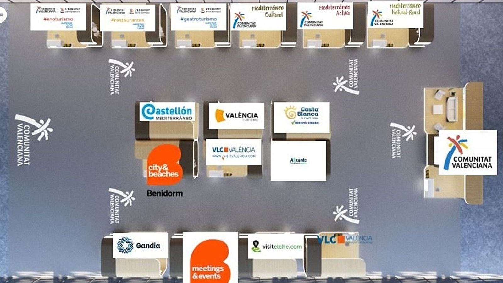 En imatge, la distribució d'espais de Turisme Comunitat Valenciana a la fira virtual