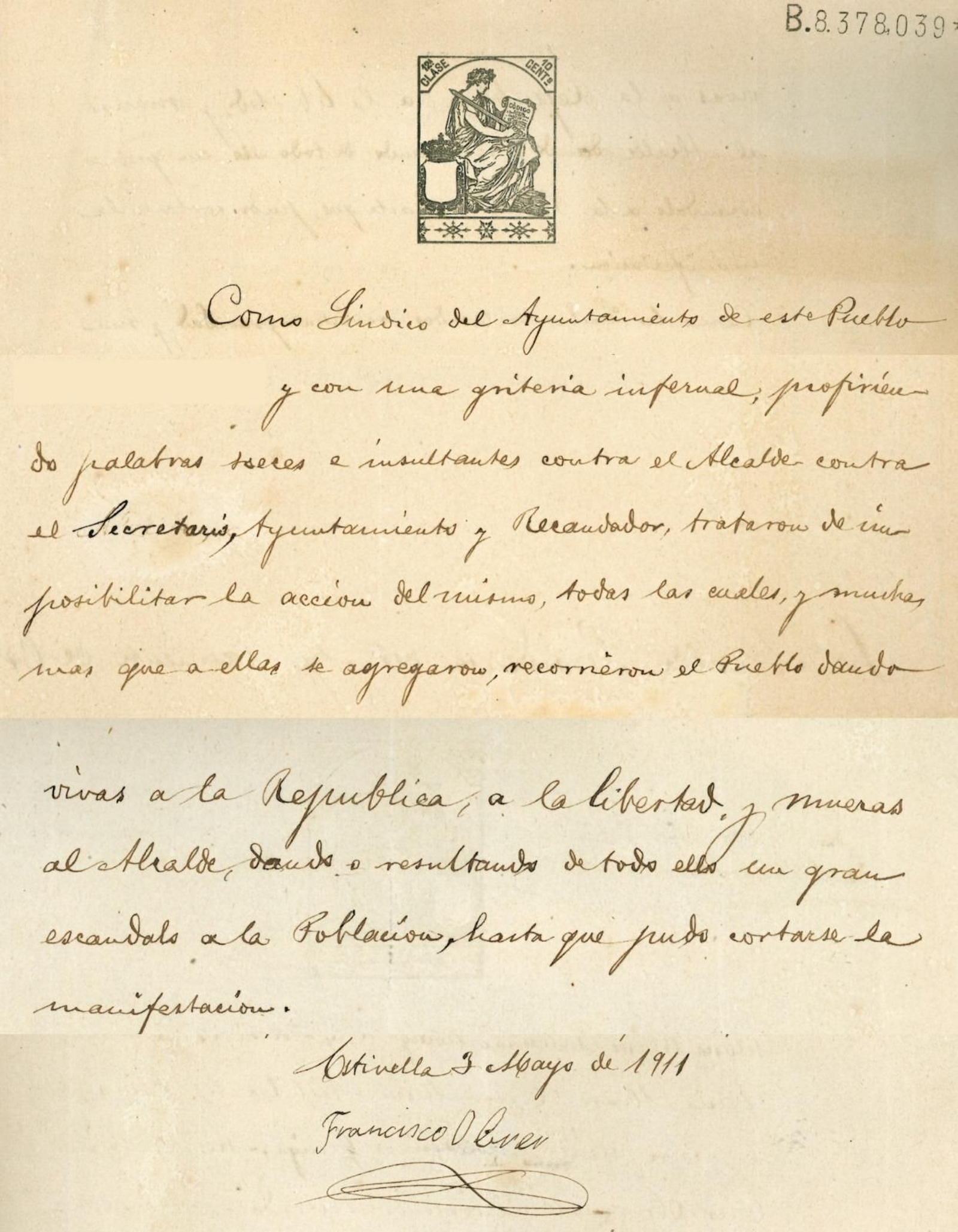 Denúncia presentada pel síndic de l'Ajuntament d'Estivella