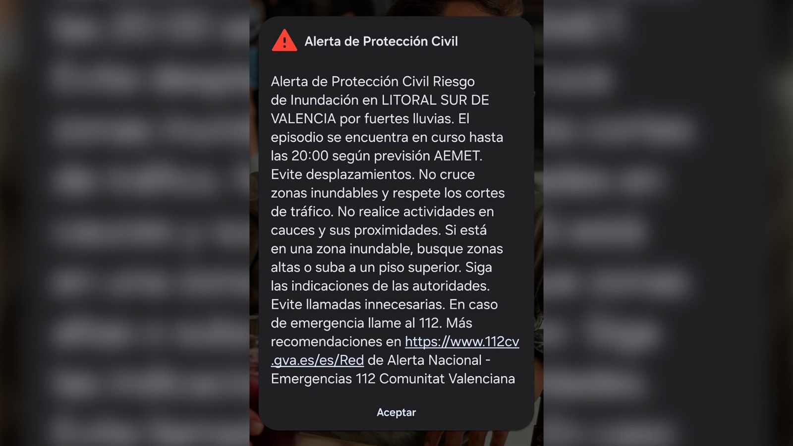 Missatge rebut a la zona del litoral sud de València