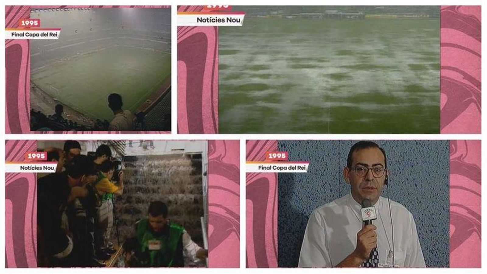 Camp de futbol inundat en la retransmissió de la final de la Copa del Rei del València CF el 1995