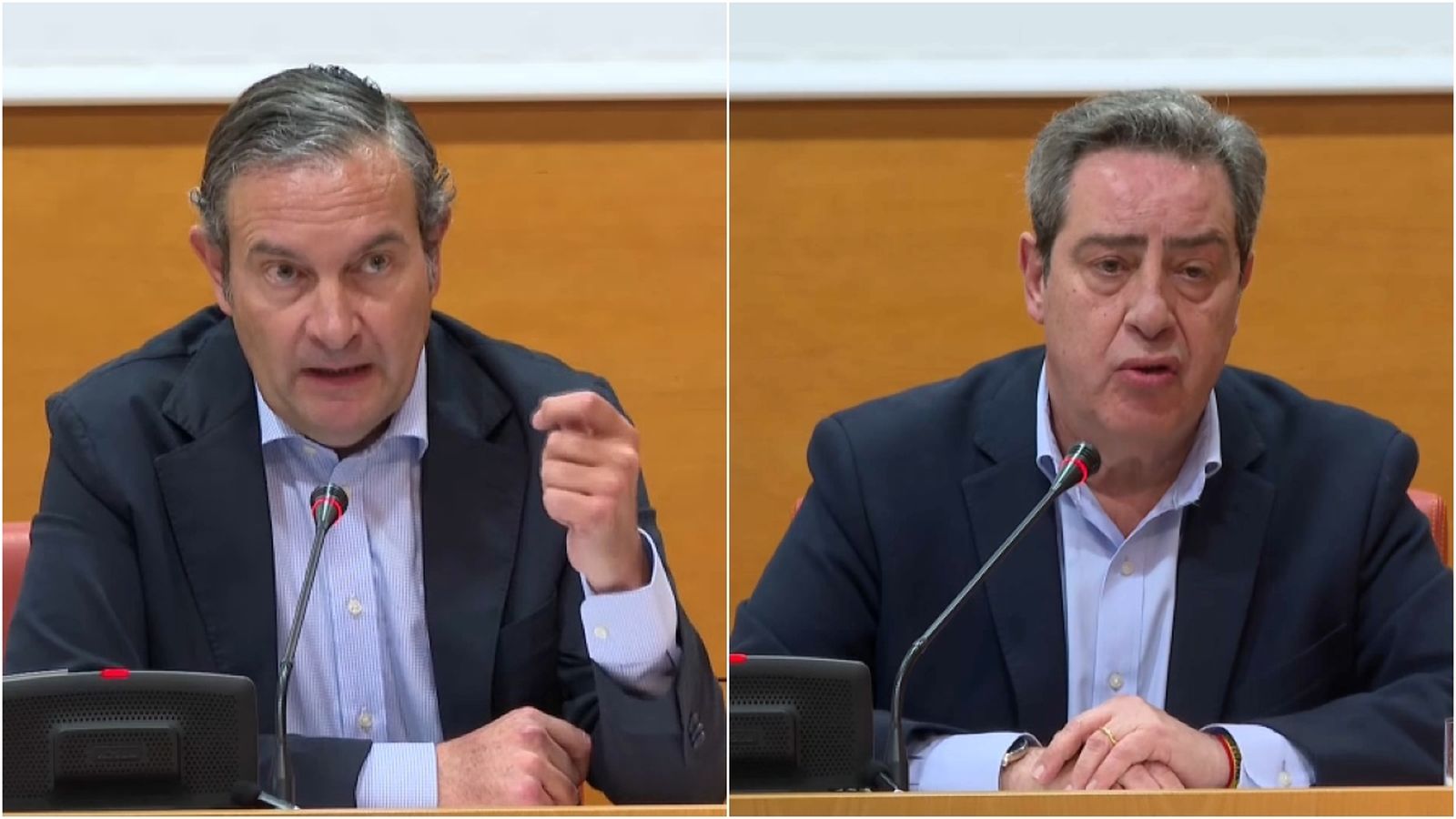 Crònica en vídeo sobre el desacord del PP i Vox sobre l'aplicació del principi de "prioritat nacional" a la Comunitat Valenciana. D'esquerra a dreta, els síndics del PP i Vox, Nando Pastor i José María Llanos