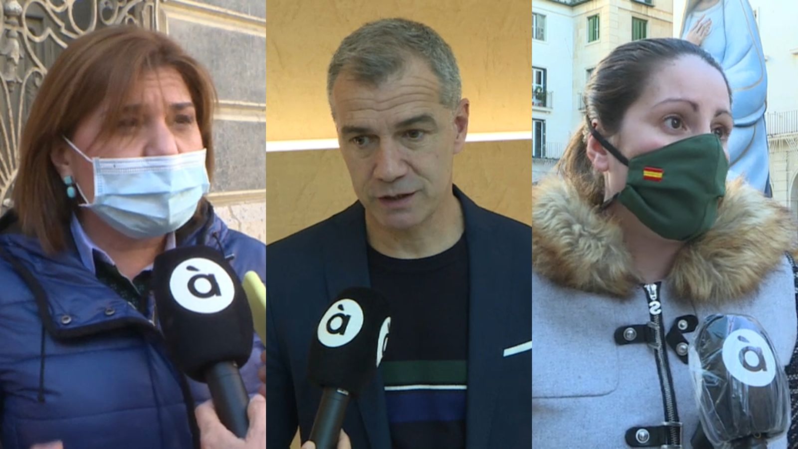 D'esquerra a dreta, Isabel Bonig (PPCV), Toni Cantó (Cs) i Ana Vega (Vox)