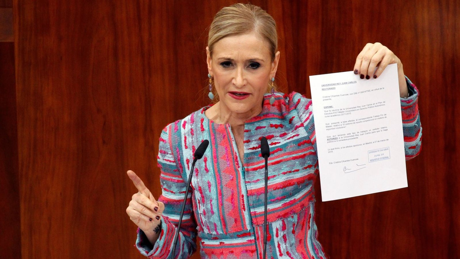 L'expresidenta de la Comunitat de Madrid, Cristina Cifuentes, abans de dimitir