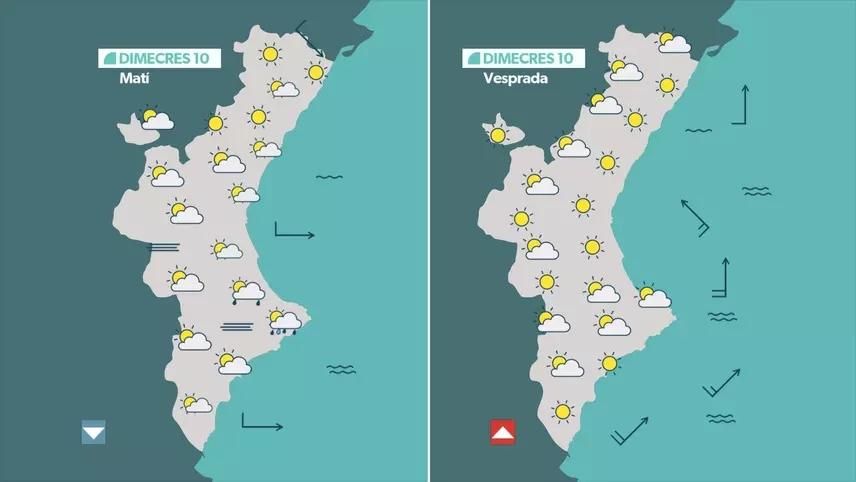 Previsió de l'oratge per a este dimecres Previsió de l'oratge per a este dimecres