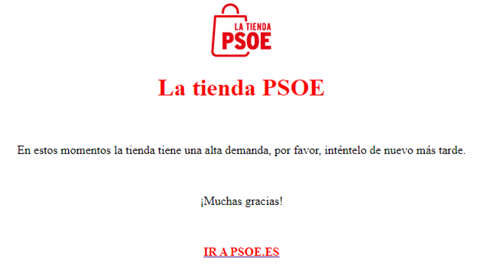 Missatge de la tenda del PSOE que fa referència a l'alta demanda