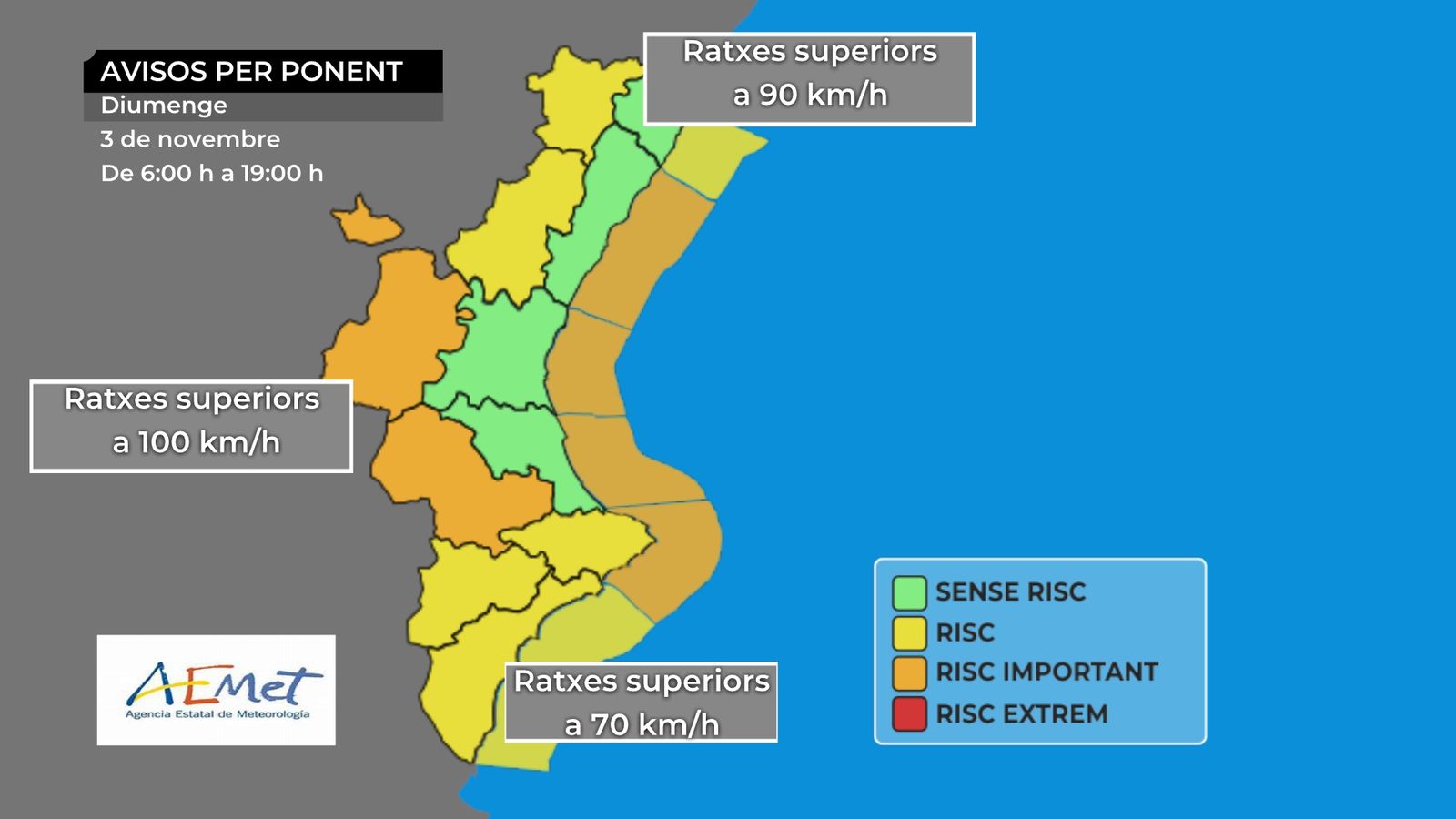 Les comarques interiors de València, en avís taronja per vents de 100 km