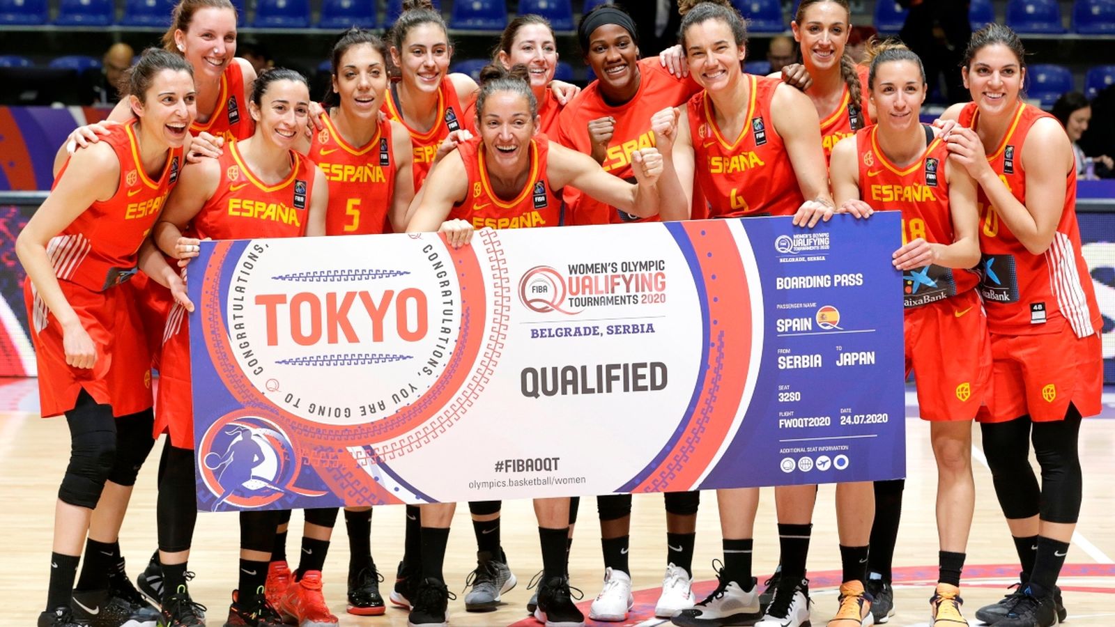 Les jugadores espanyoles celebren la classificació per als Jocs Olímpics de Tòquio