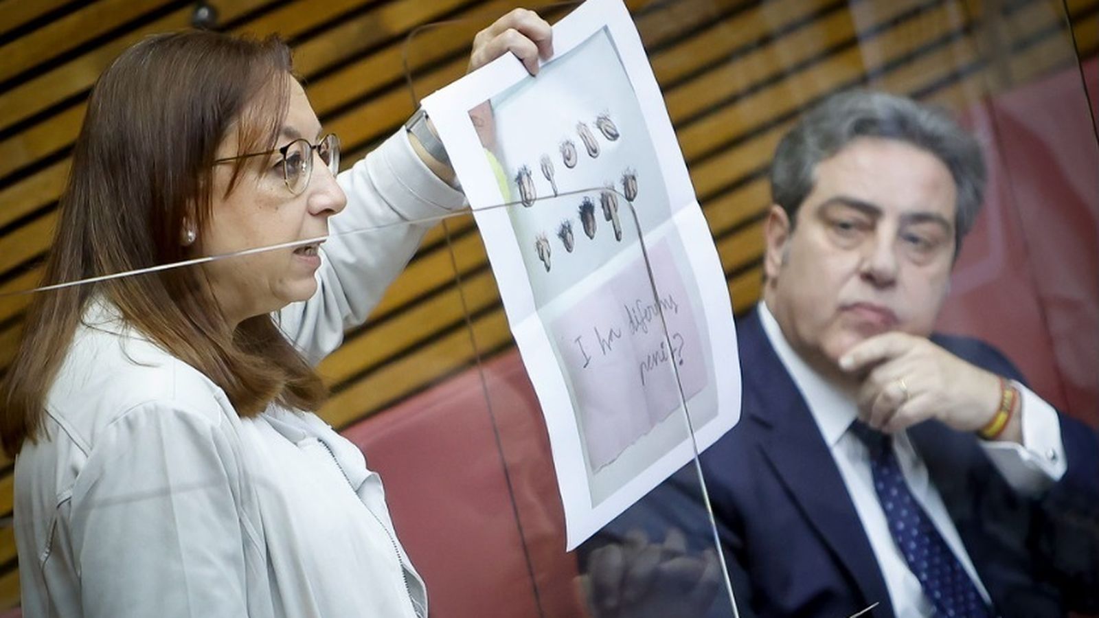 La diputada Llanos Massó mostra les fotografies de penis