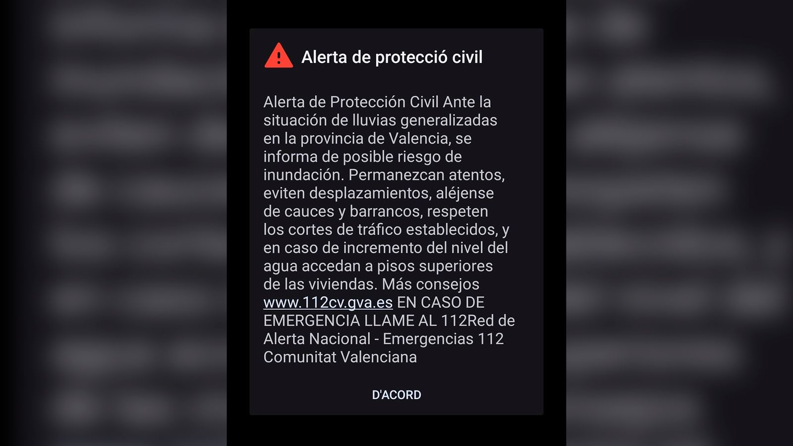 Missatge rebut a la província de València