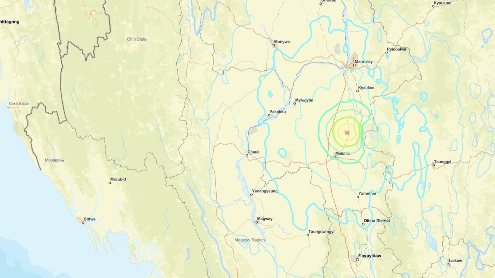 El tremolor s'ha registrat a uns 7,7 quilòmetres de profunditat, amb el seu epicentre situat a uns cent quilòmetres al sud de la ciutat de Mandalay, a Myanmar