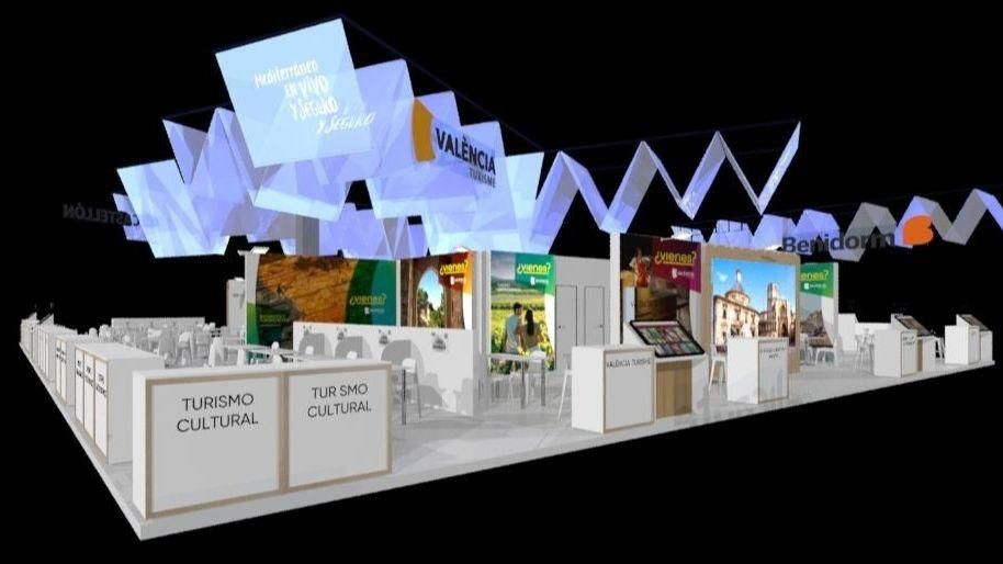 Un dels estands que mostrarà a Fitur l'oferta turística de la Comunitat Valenciana des d'aquest dimecres Un dels stands que mostrarà a Fitur l'oferta turística de la Comunitat Valenciana des d'aquest dimecres