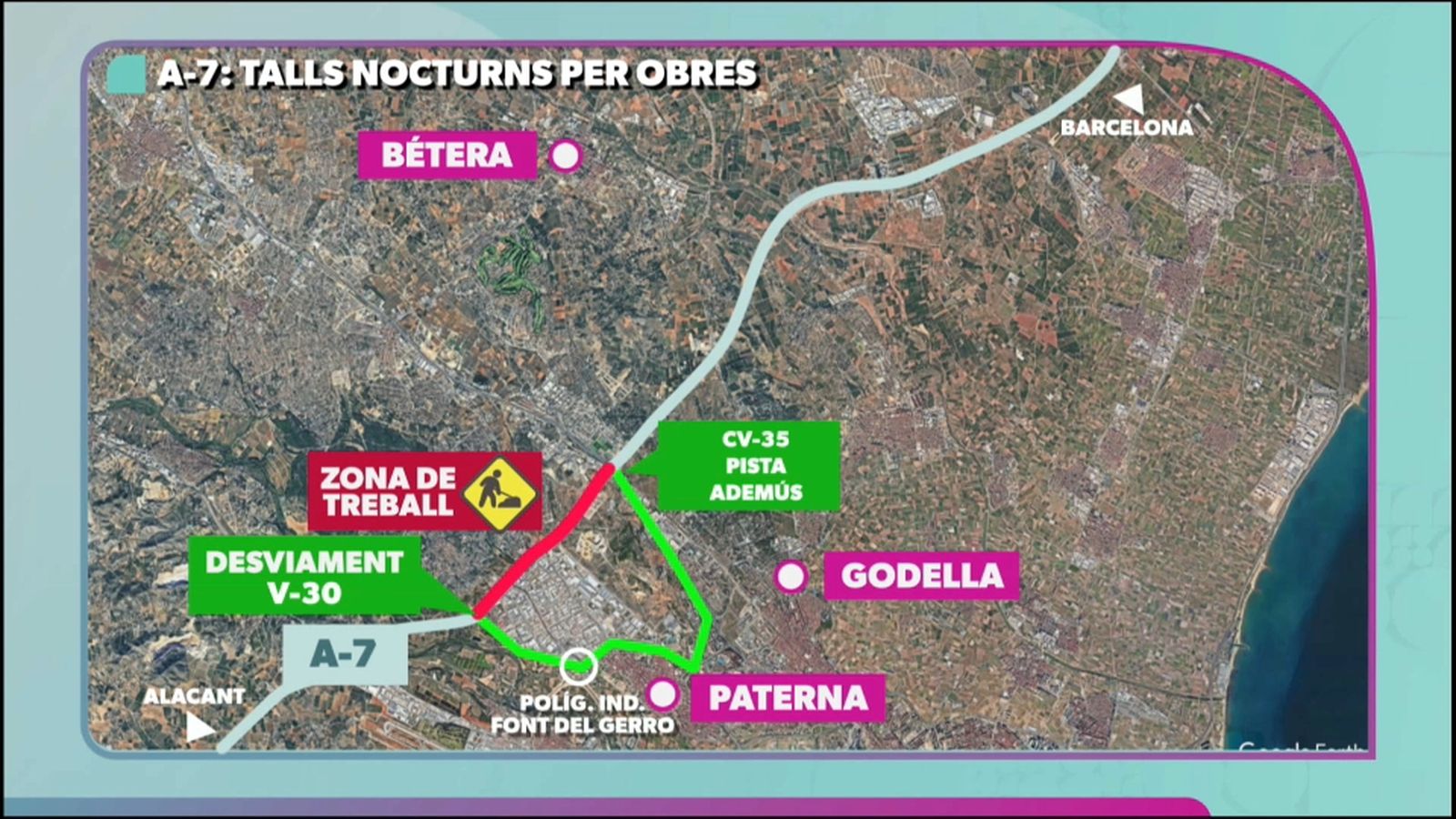 Segón tall de circulació per obres en l'A-7