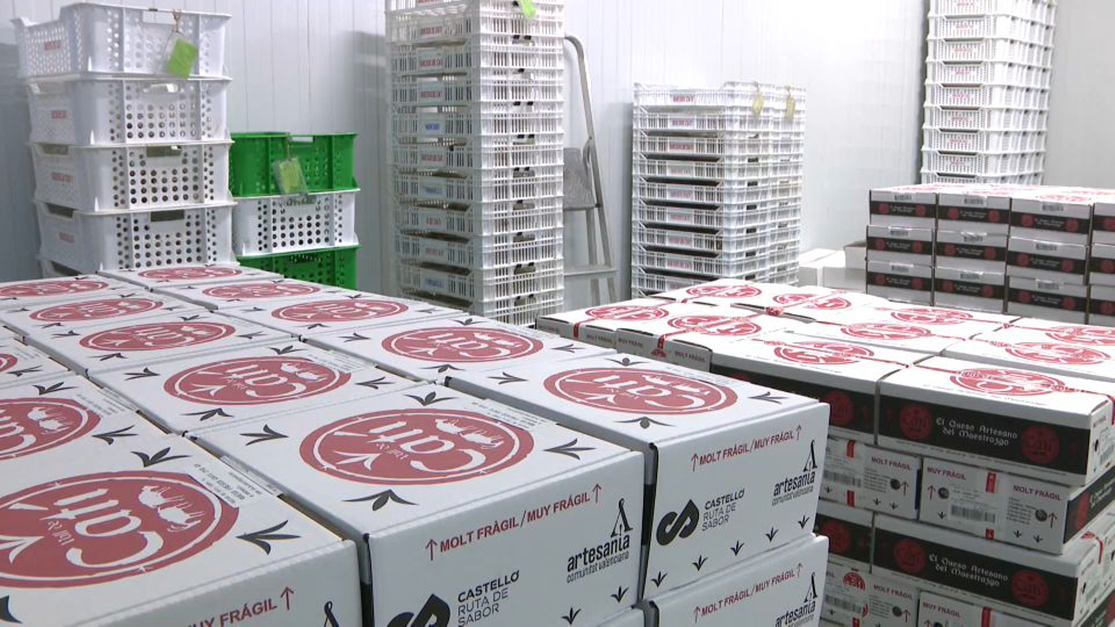 Caixes amb formatge de Catí preparades per a enviar als comerços