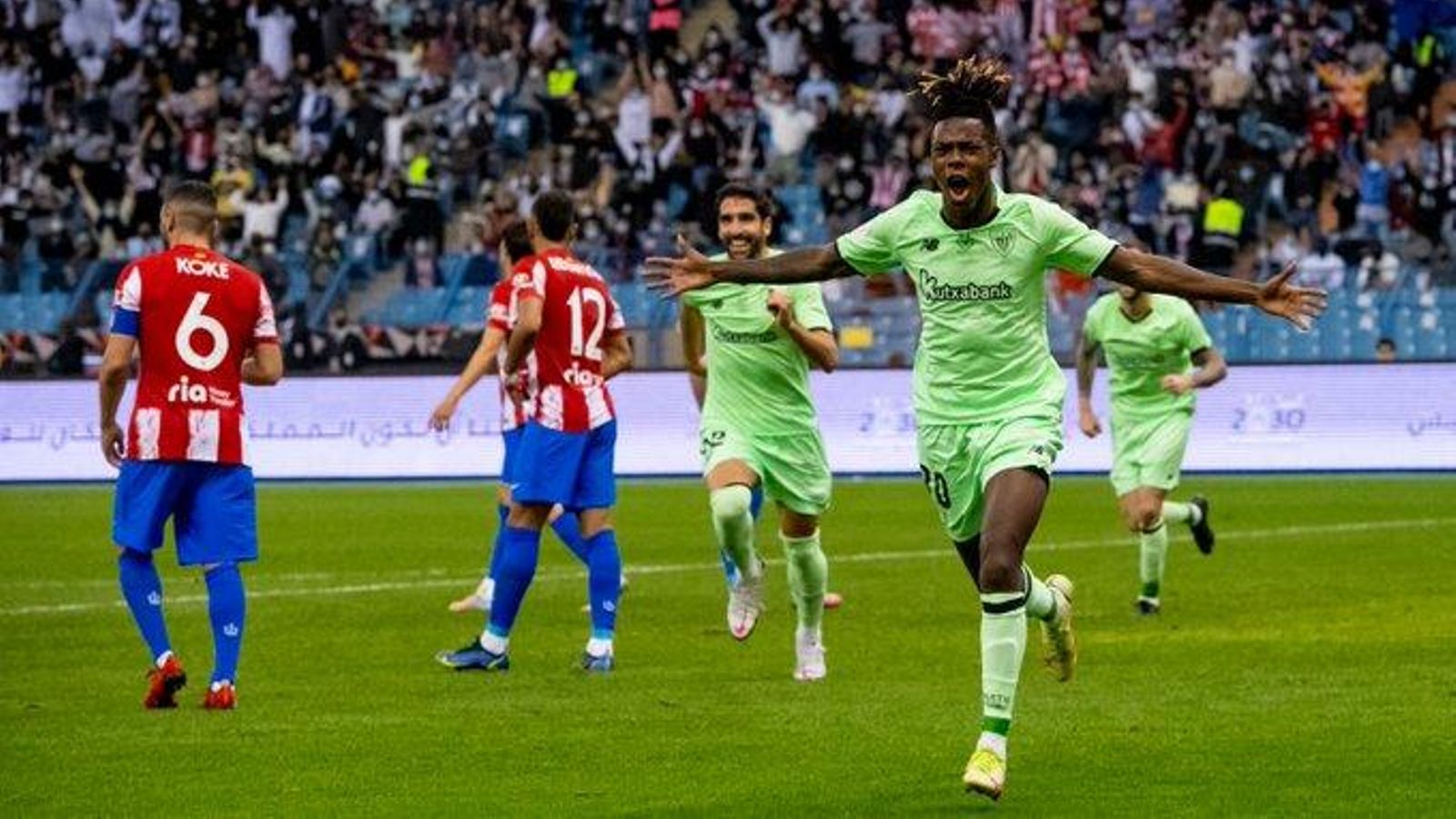 Nico Williams celebra el seu gol, segon de l'Atlètic Club