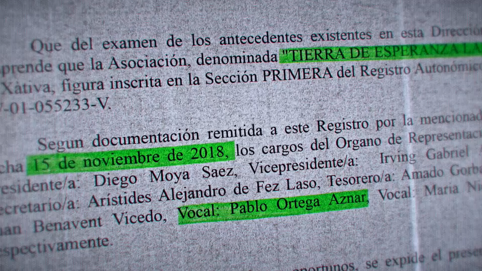 Document del Registre Autonòmic d'Associacions on consta, des del 2018, el nom de Pablo Ortega