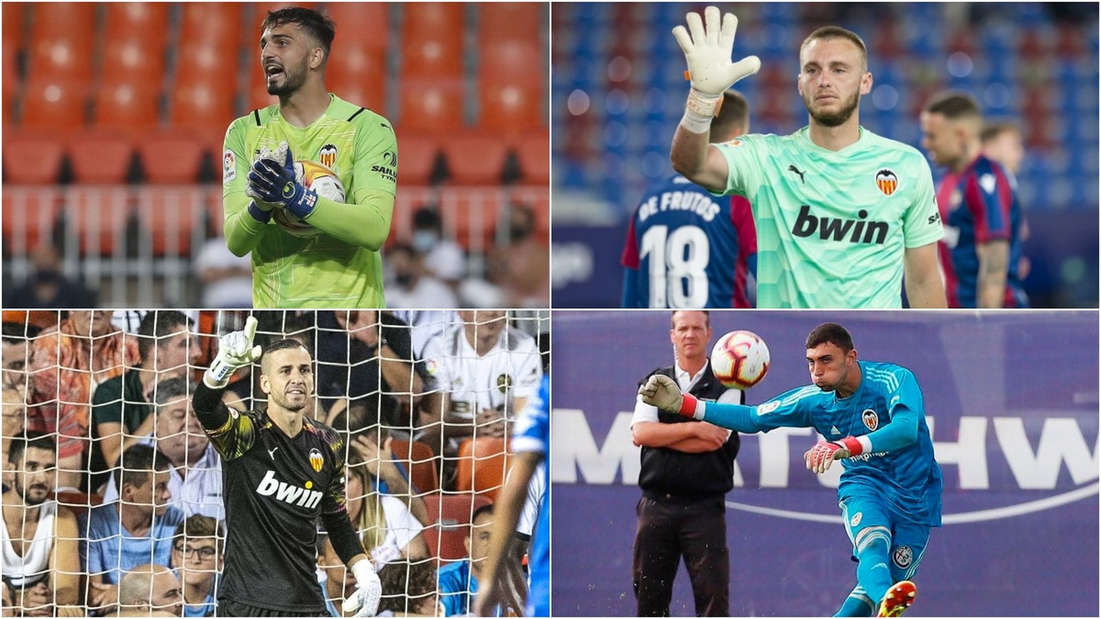 D'esquerre a dreta i de dalt a baix, els porters Mamardashvili, Cillessen, Jaume Doménech i Cristian Rivero