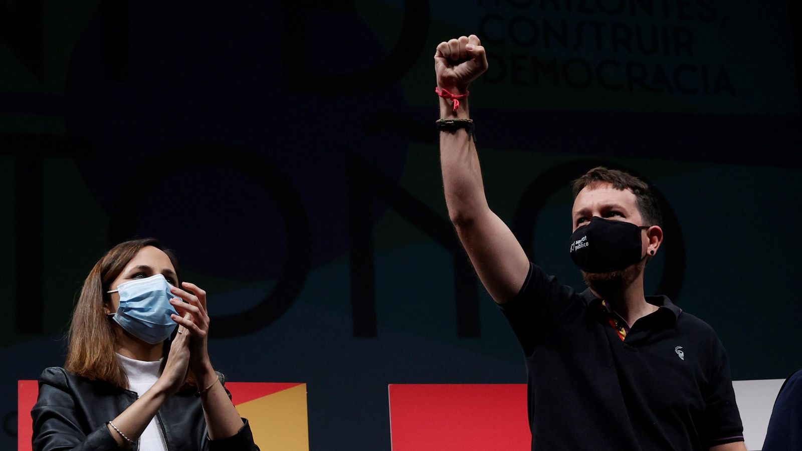 La líder de Podem, Ione Belarra, i l'exsecretari general del partit, Pablo Iglesias