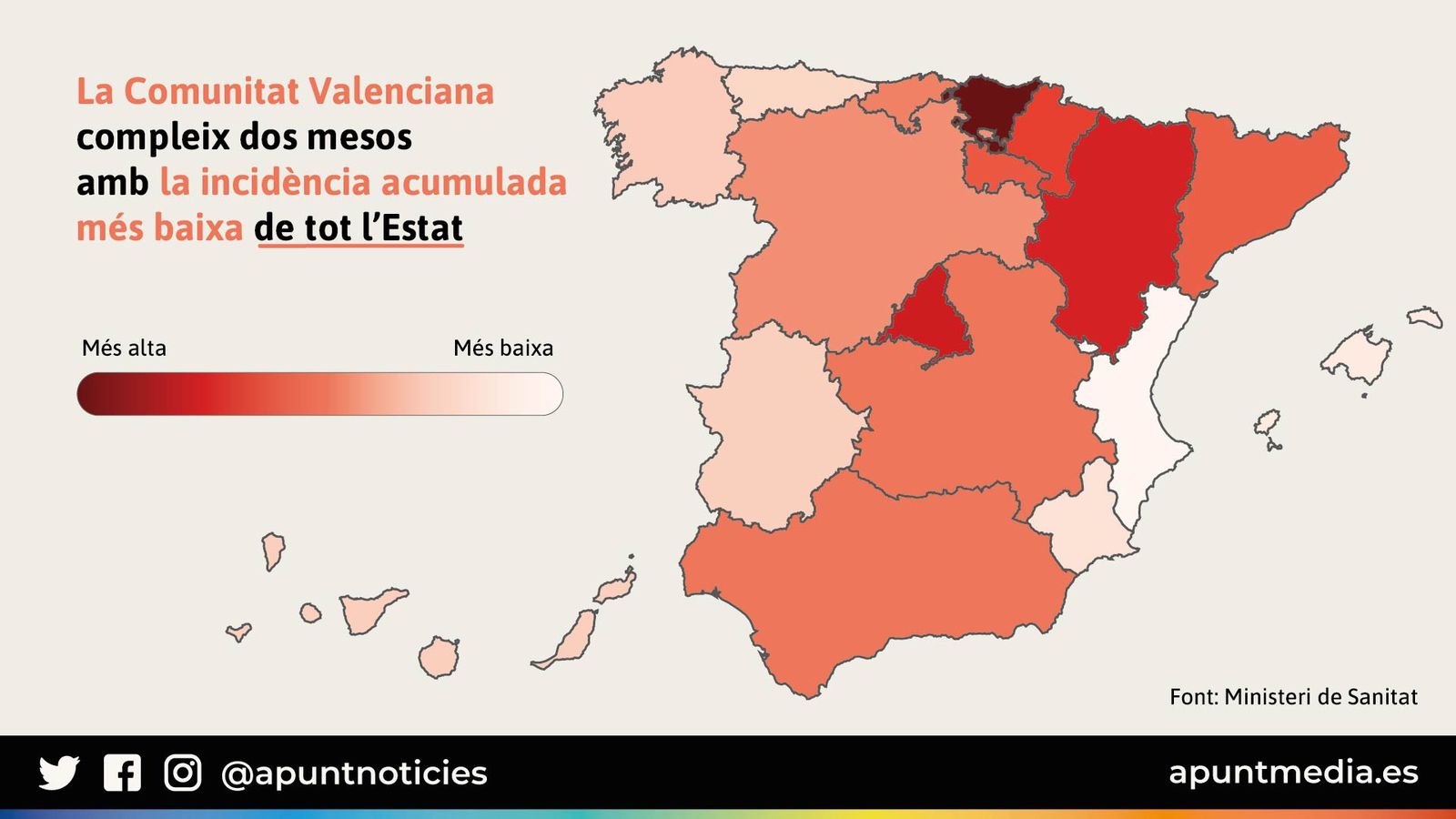 Mapa de la incidència acumulada per comunitats autònomes