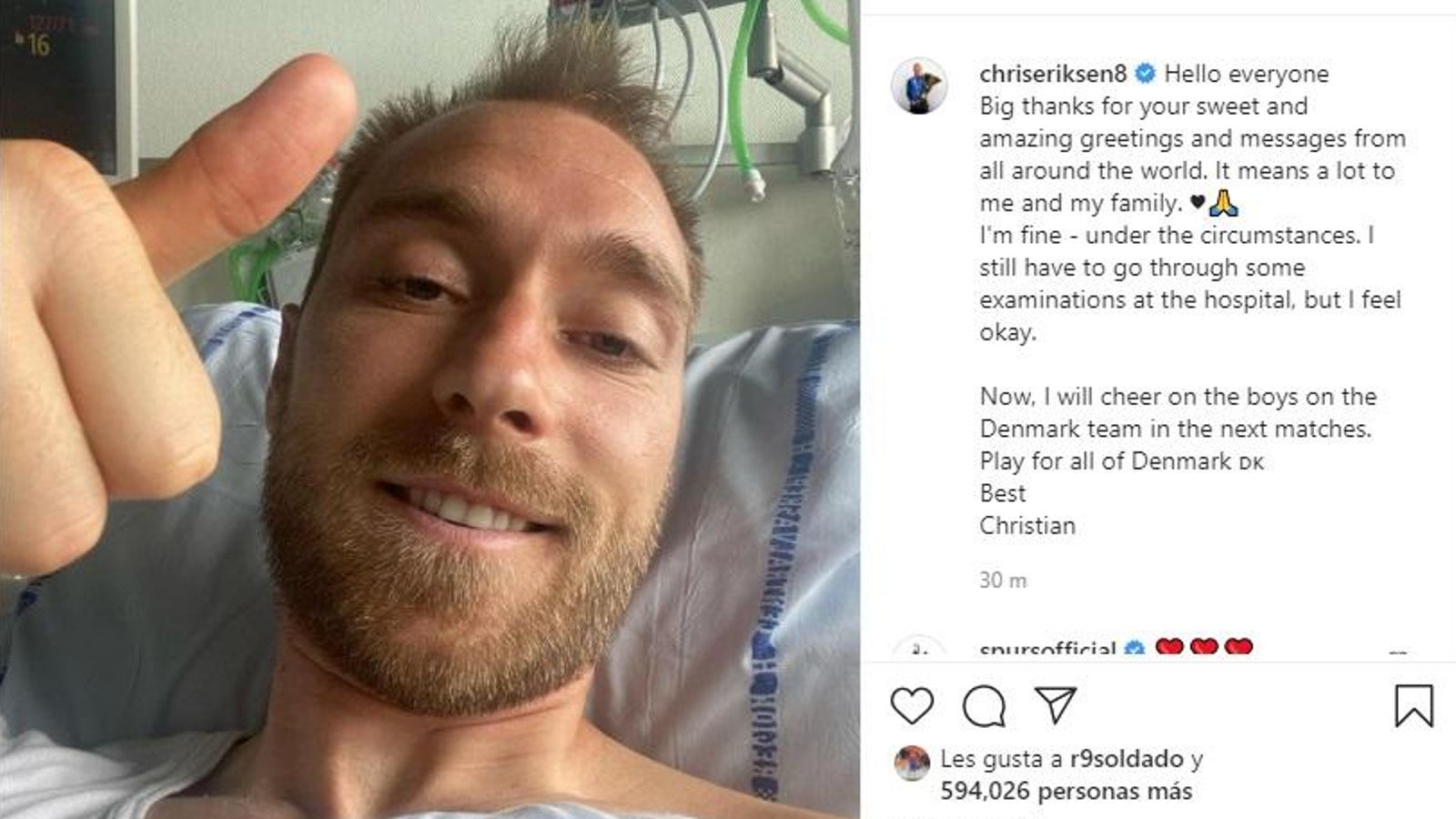 Primera foto de Eriksen després del seu esvaïment