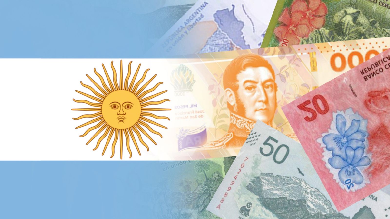 Pesos argentins sobre una bandera