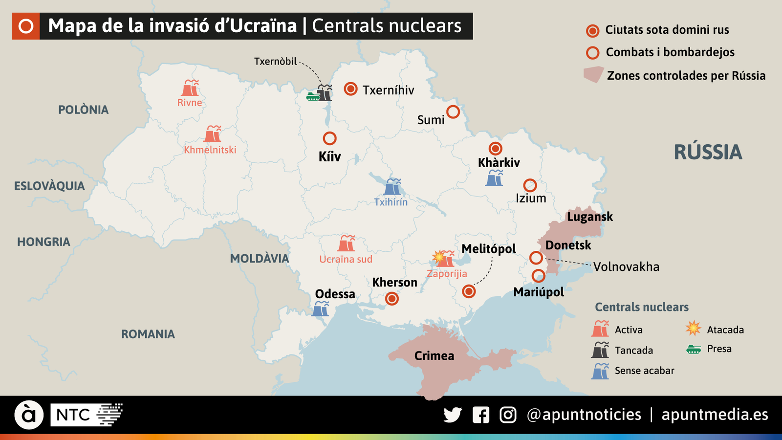 Mapa de la invasió d’Ucraïna | Centrals nuclears Mapa de la invasió d’Ucraïna | Centrals nuclears