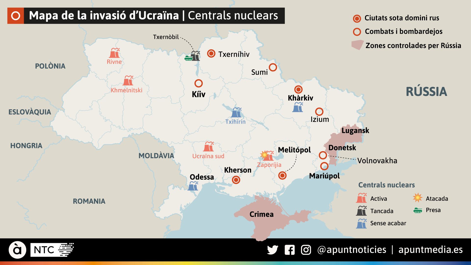 Mapa de la invasió d’Ucraïna | Centrals nuclears Mapa de la invasió d’Ucraïna | Centrals nuclears