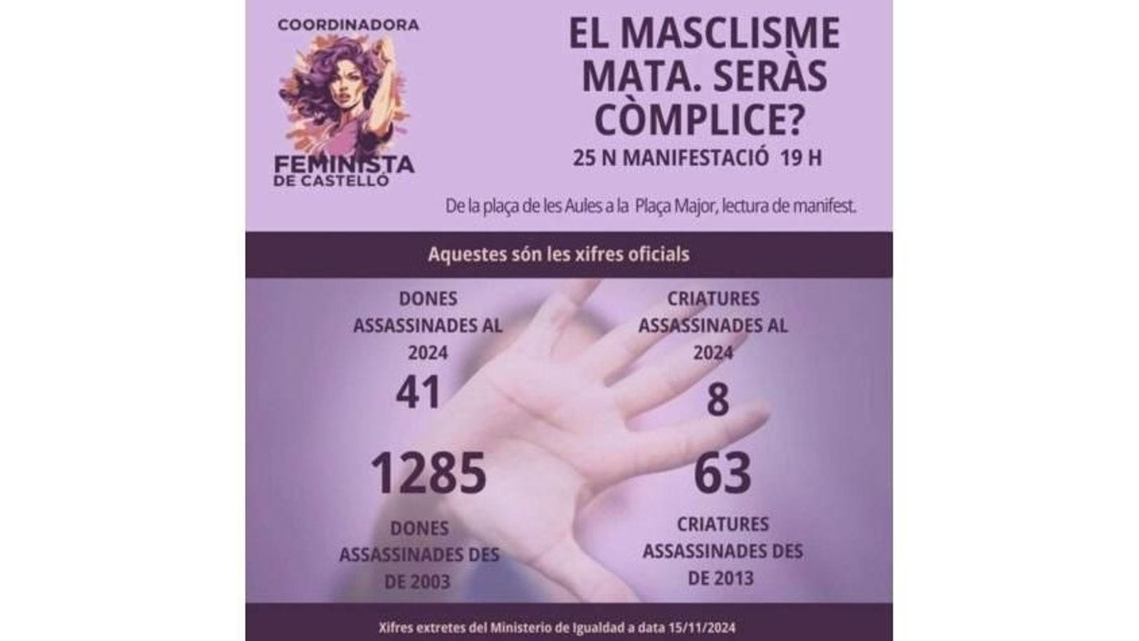 Cartell de la manifestació del 25N a Castelló de la Plana