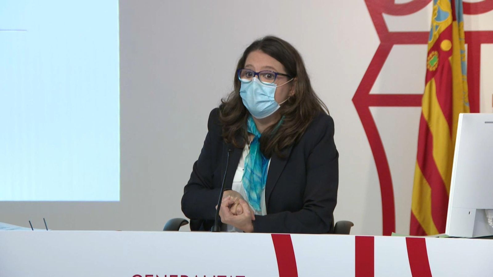 Mónica Oltra en la compareixença d'aquest divendres