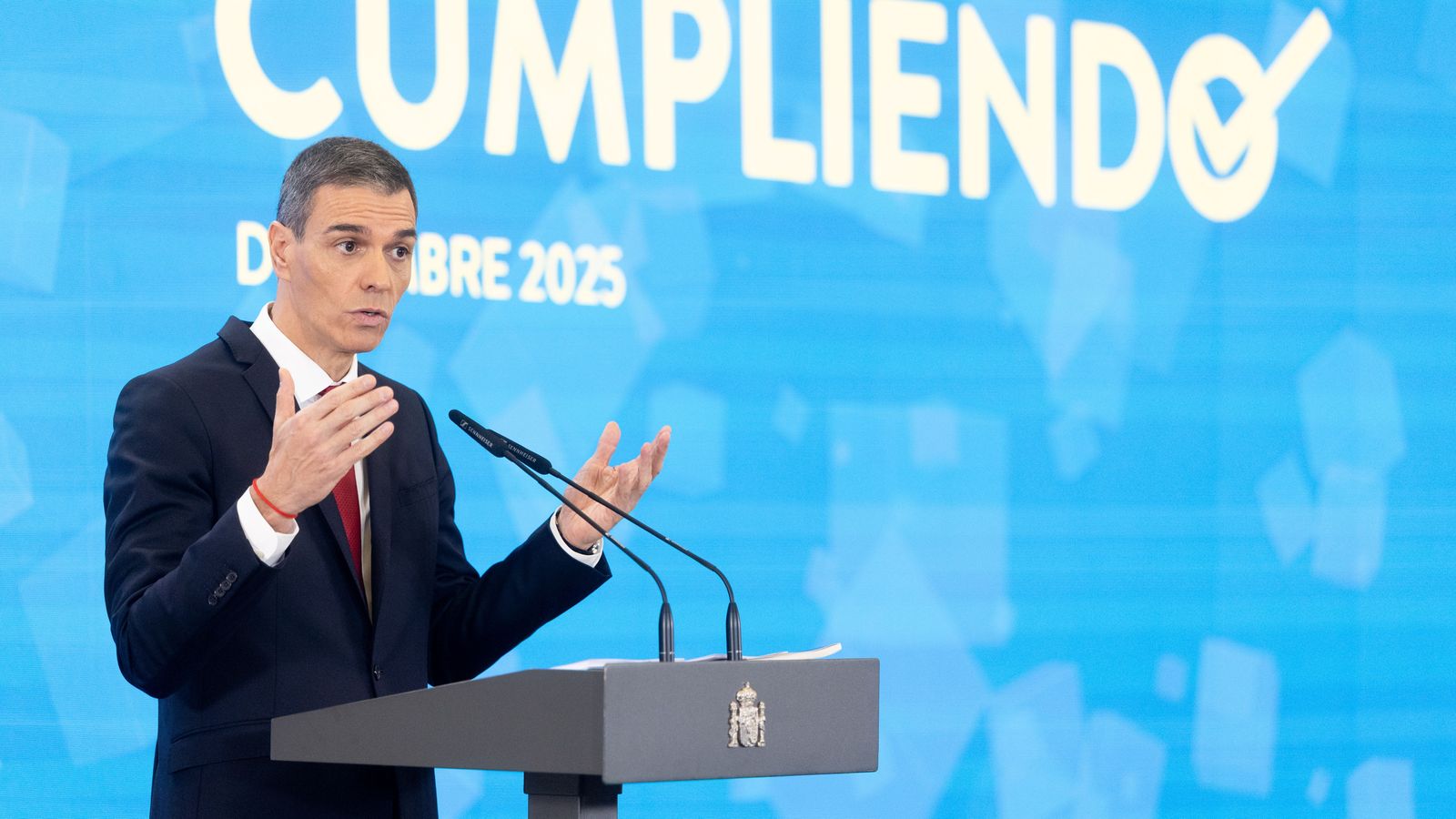 Sánchez, durant la roda de premsa de balanç a la Moncloa, el passat 15 de desembre