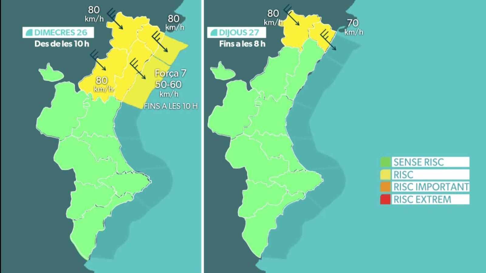 Els avisos actius dimecres 26 de novembre