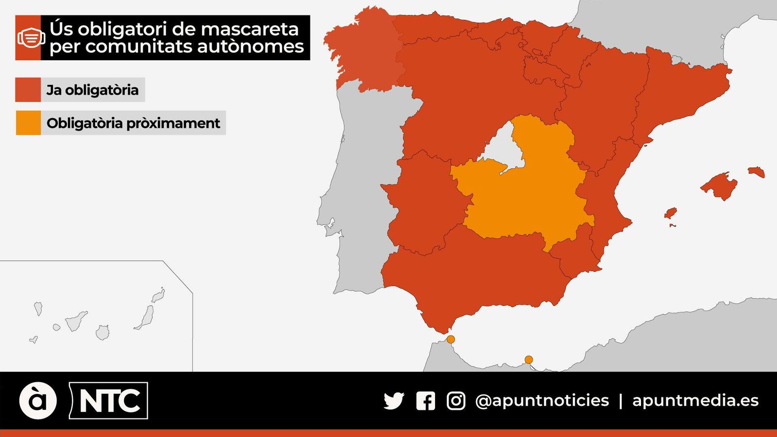 Amb la Comunitat Valenciana són 15 les autonomies on la mascareta és obligatòria