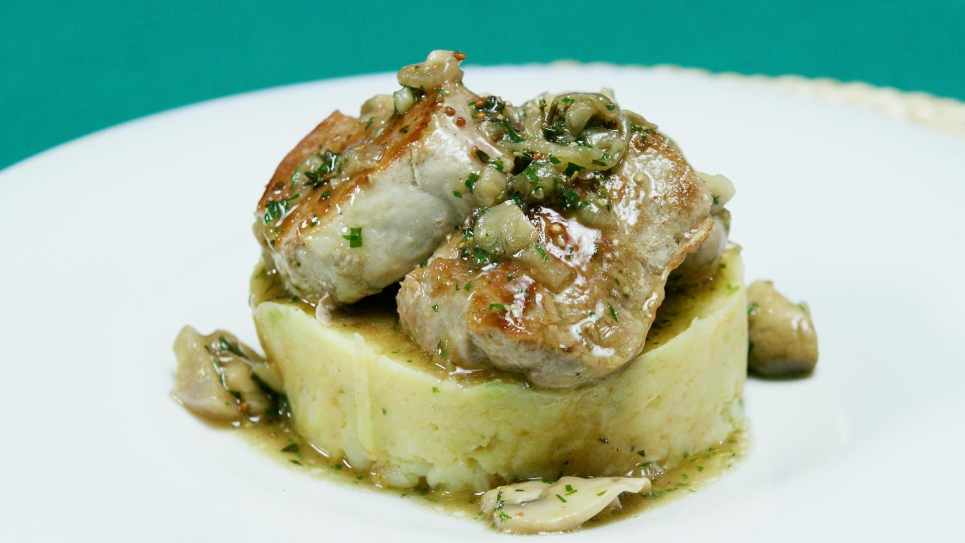 Rellom de porc amb salsa de xampinyons