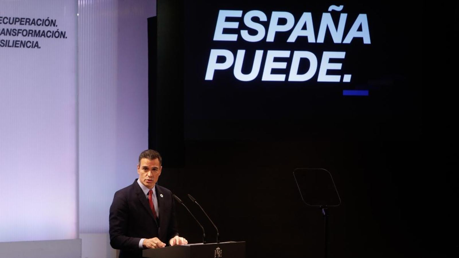 Sánchez, durant la conferència “Espanya pot. Recuperació, transformació, resiliència”, a Madrid